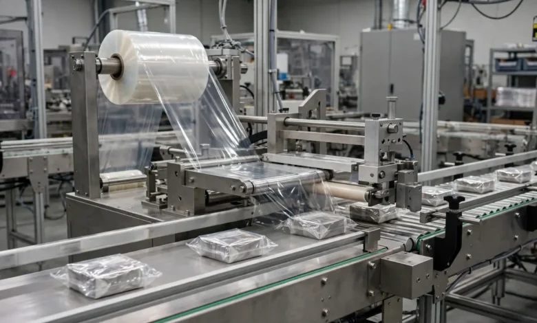 Automatic side sealing machine on a packaging line