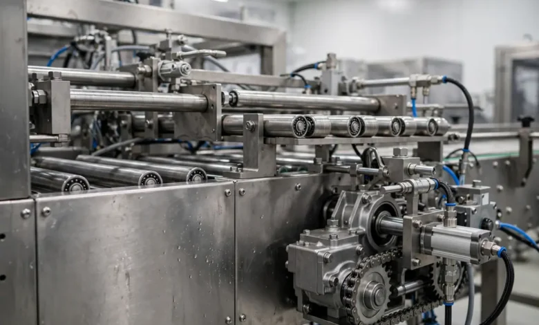Industrial packaging equipment machinery close up