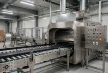 Industrial conveyor belt and shrink tunnel system