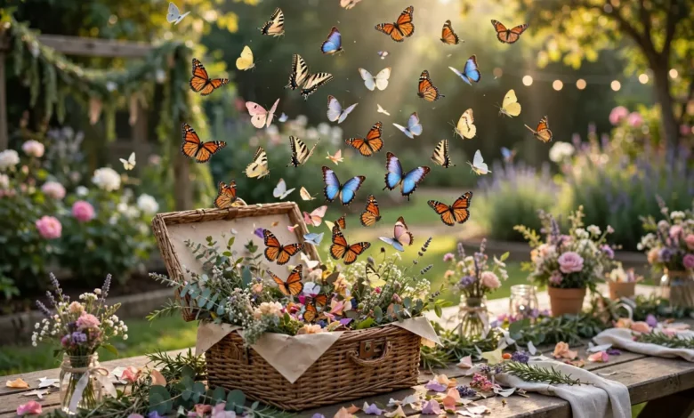 Butterflies released at an outdoor garden celebration