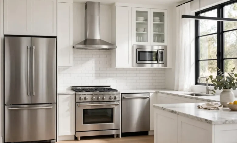 Modern kitchen with a matching stainless steel appliance package