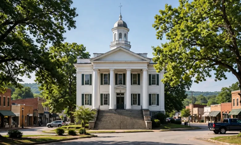 Courthouse with white columns in Tennessee