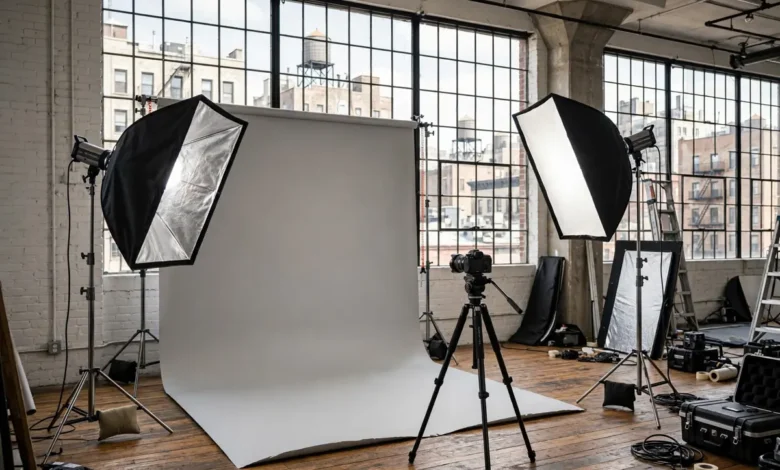 Professional photo studio with lighting equipment in New York