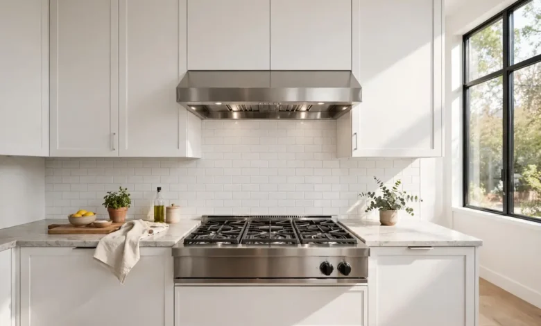 Stainless steel under cabinet range hood in a modern kitchen