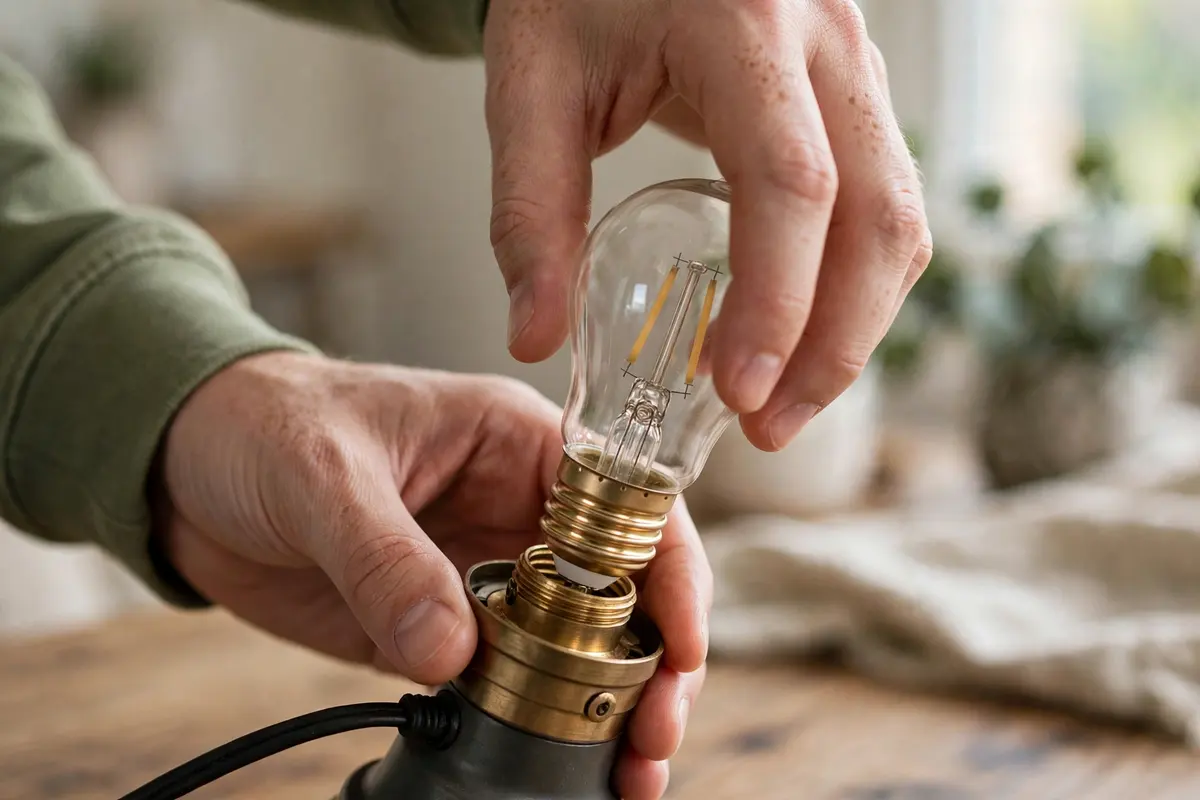 Checking and tightening a loose LED bulb in a lamp socket