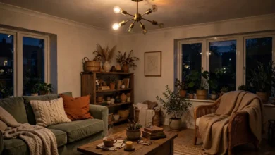 Ceiling light glowing unevenly in a living room with flickering lights
