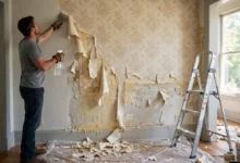 How to remove wallpaper glue while stripping old wallpaper from a wall