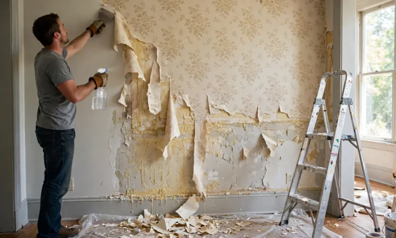How to remove wallpaper glue while stripping old wallpaper from a wall