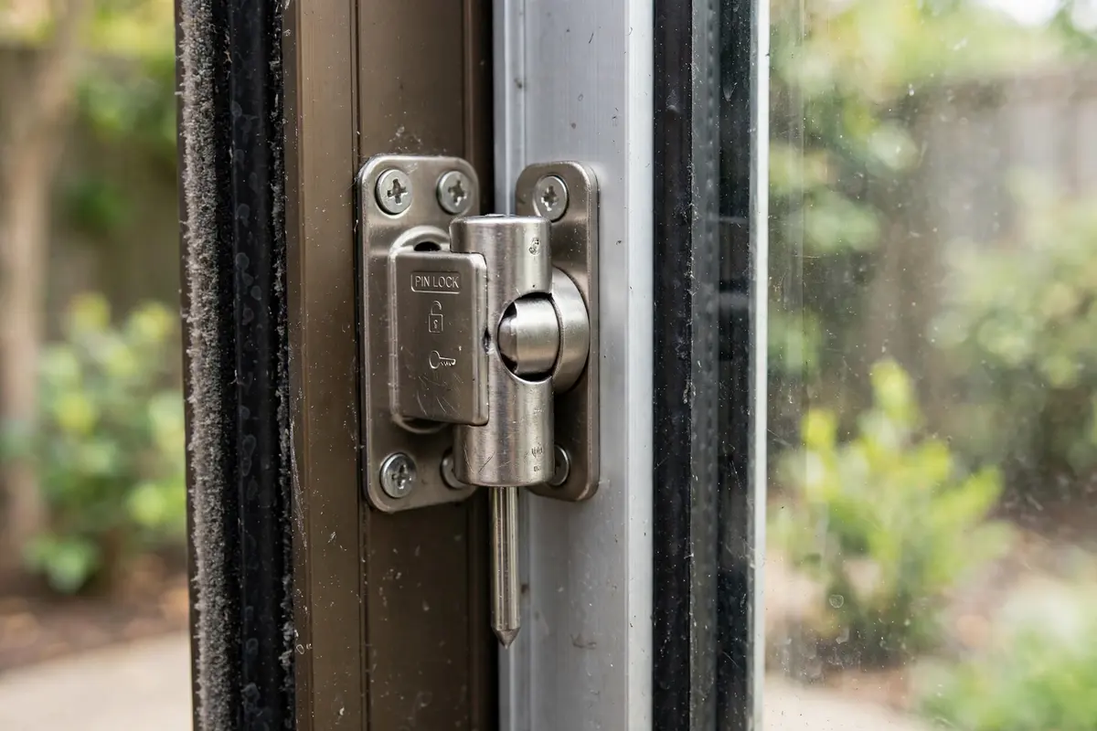 Installing a pin lock on the frame of a sliding glass door