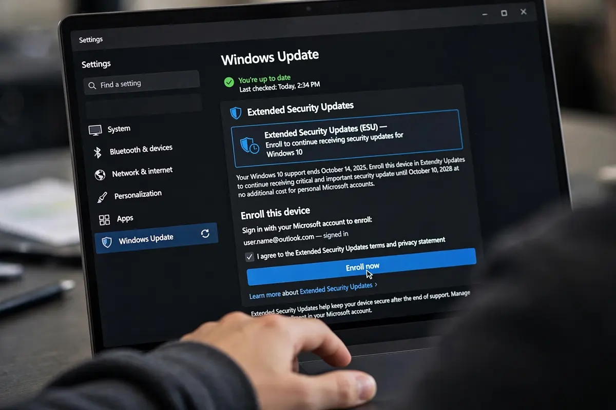 Enrolling a Windows 10 PC in Extended Security Updates from Settings