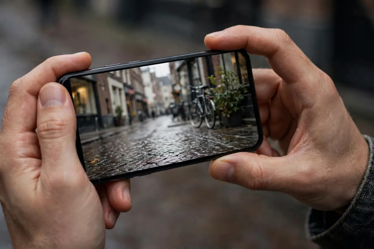 Zooming into a photo on a phone to check for signs of AI generation